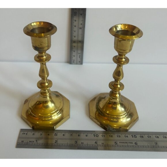 2 Vintage Brass Candlestick Holders 5 1/4'' Tall - Picture 2 of 7